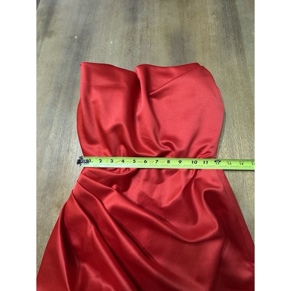 House Of CB Adrienne Satin Stretch Long Strapless Gown Red Small Plus Cup - Picture 4 of 12